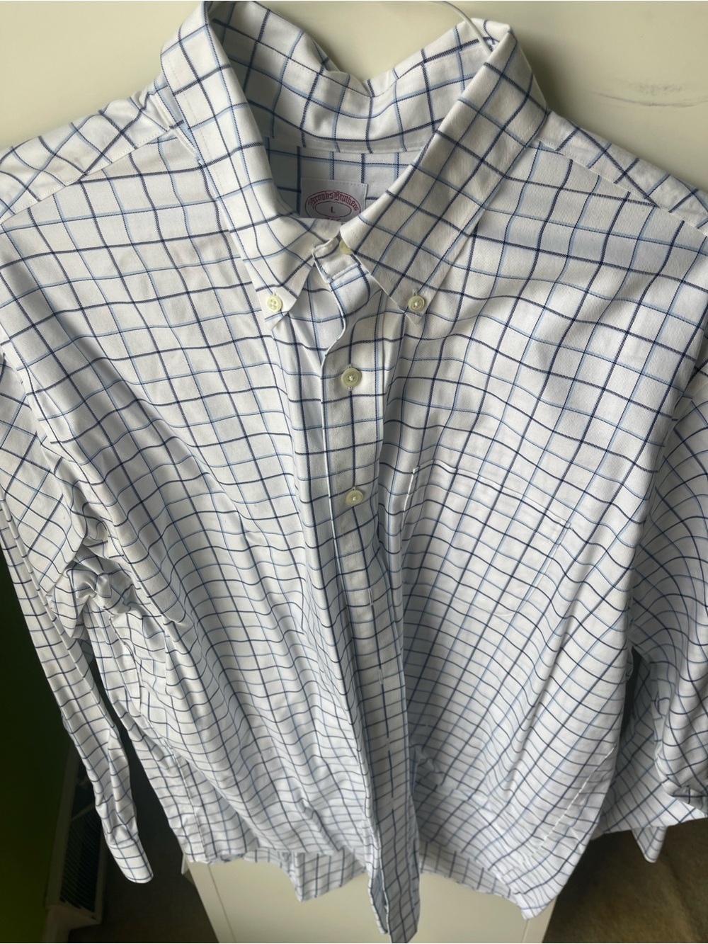 Brooks Brothers White Dress Shirt with Blue Windowpane Check